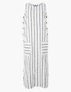 Marks & Spencer Cotton Blend Striped Midi Shift Dress Ivory Mix