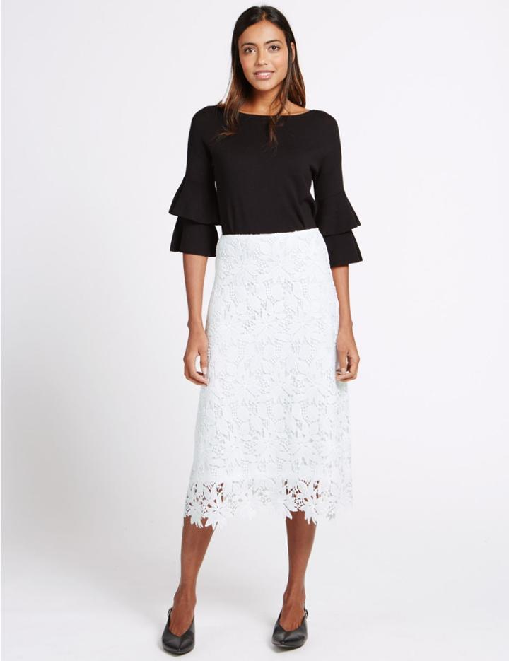 Marks & Spencer Floral Lace A-line Midi Skirt Ivory
