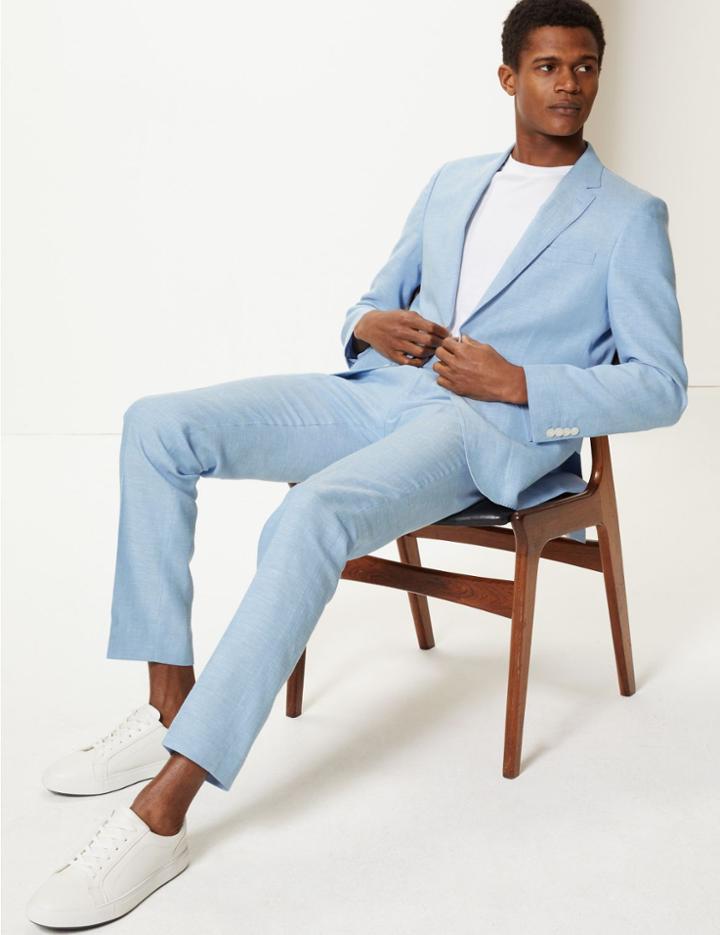 Marks & Spencer Slim Fit Linen Jacket Light Blue