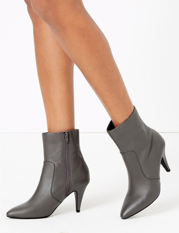 Marks & Spencer Leather Stiletto Ankle Boots Grey