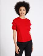 Marks & Spencer Pure Cotton Ruffle Short Sleeve T-shirt Red