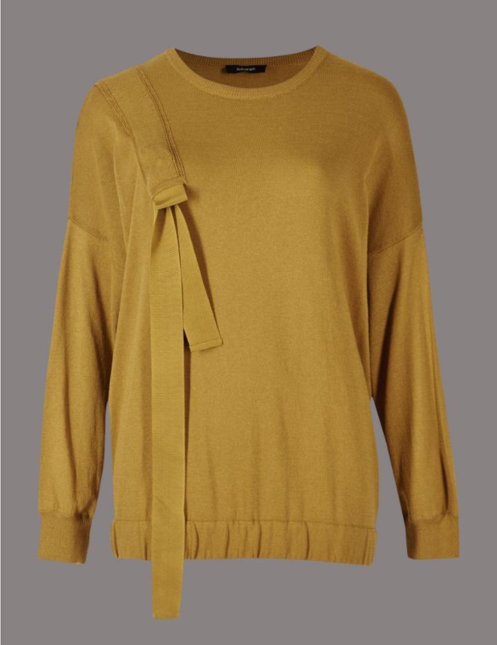 Marks & Spencer Ruche Round Neck Jumper Antique Brass