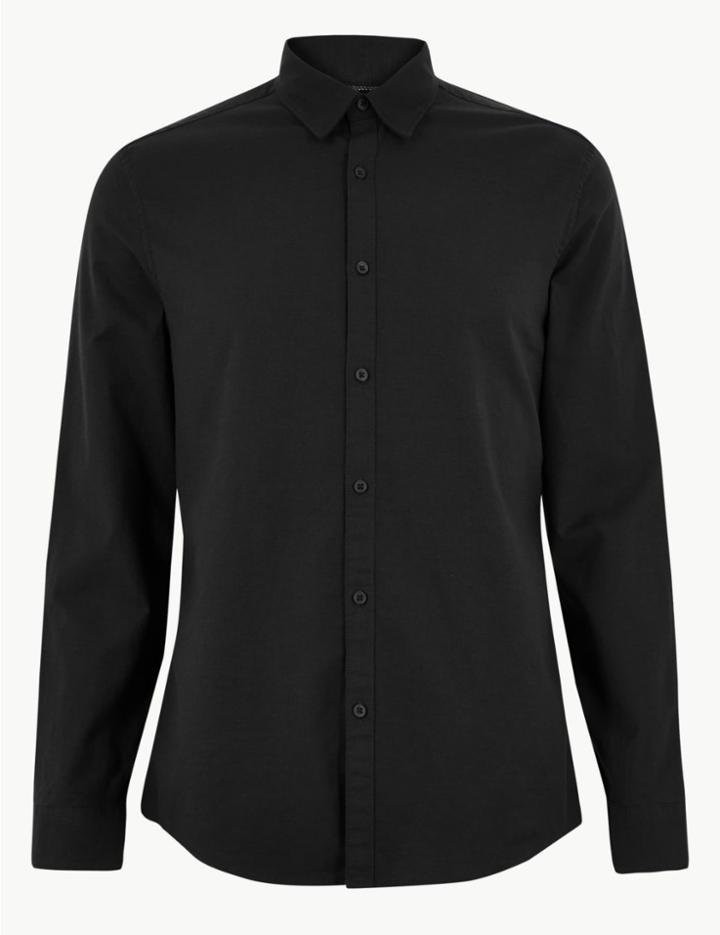 Marks & Spencer Slim Fit Oxford Shirt With Stretch Black