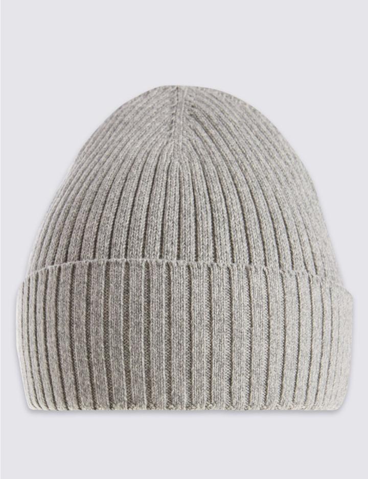Marks & Spencer Pure Cotton Knitted Beanie Hat With Staynew&trade; Grey