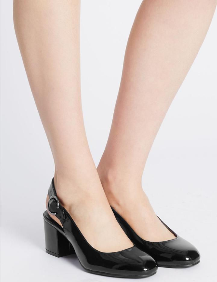 Marks & Spencer Wide Fit Block Heel Round Toe Court Shoes Black