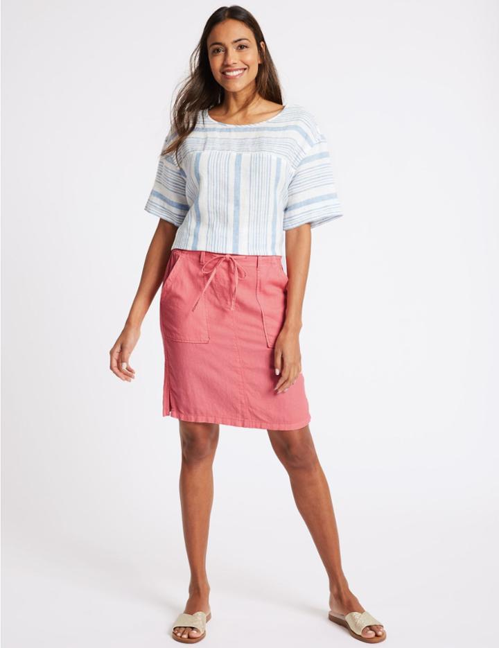 Marks & Spencer Linen Rich Patch Pocket Pencil Midi Skirt Watermelon