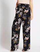 Marks & Spencer Floral Print Wide Leg Trousers Black Mix