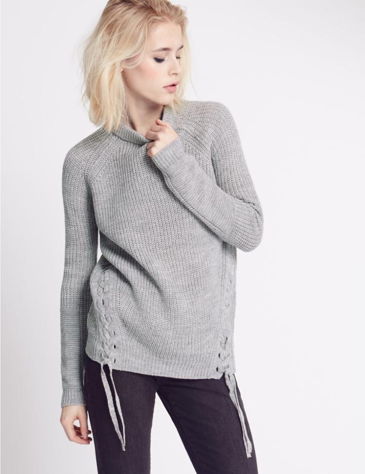 Marks & Spencer Tie Side Textured Jumper Grey Marl