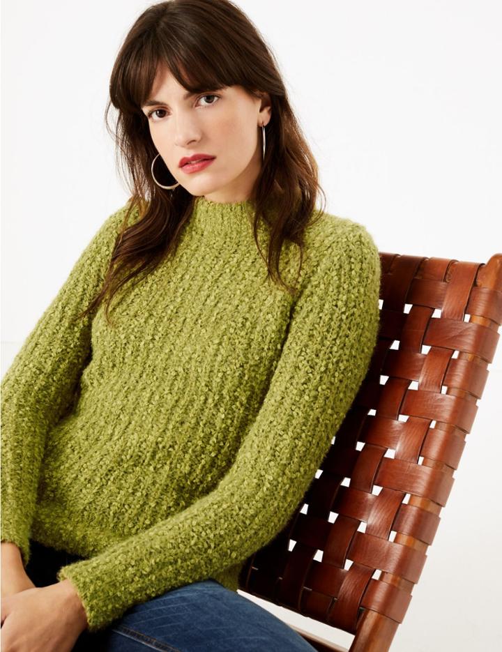 Marks & Spencer Textured Round Neck Long Sleeve Jumper Olive