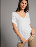 Marks & Spencer V-neck Short Sleeve T-shirt With Silk White