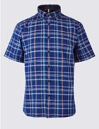 Marks & Spencer Pure Cotton Checked Oxford Shirt Navy Mix