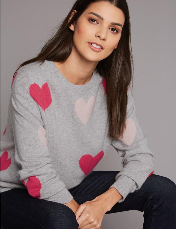 Marks & Spencer Pure Cashmere Oversized Heart Print Jumper Grey Mix