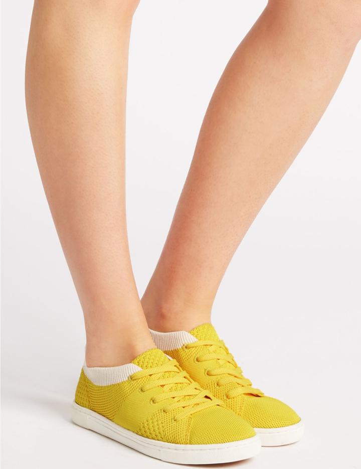 Marks & Spencer Knitted Lace-up Trainers Yellow Mix
