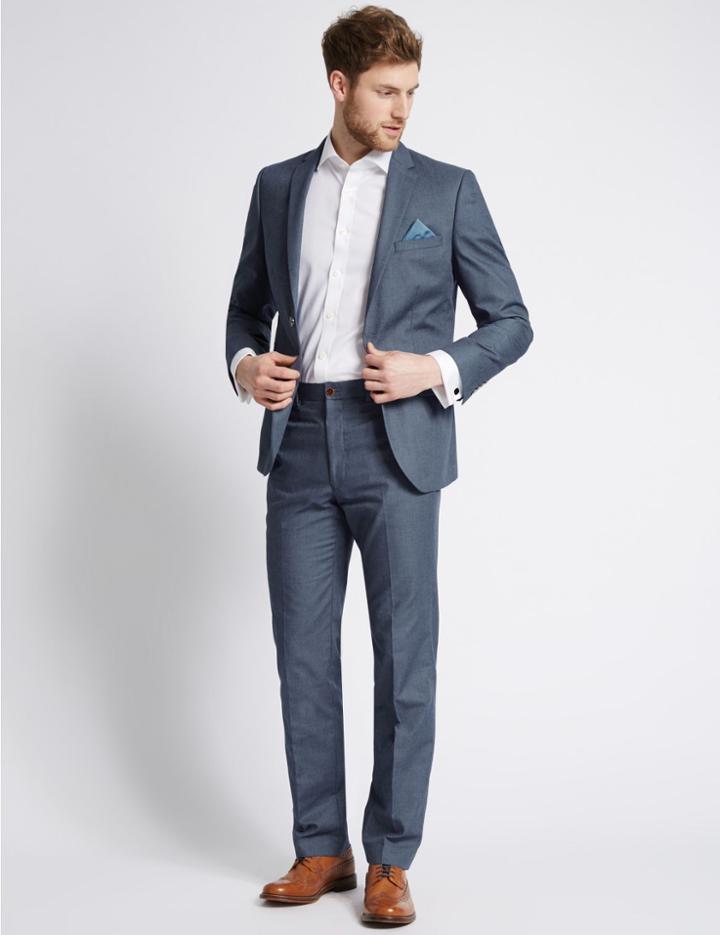 Marks & Spencer Pure Cotton 2 Button Jacket Dark Blue Denim