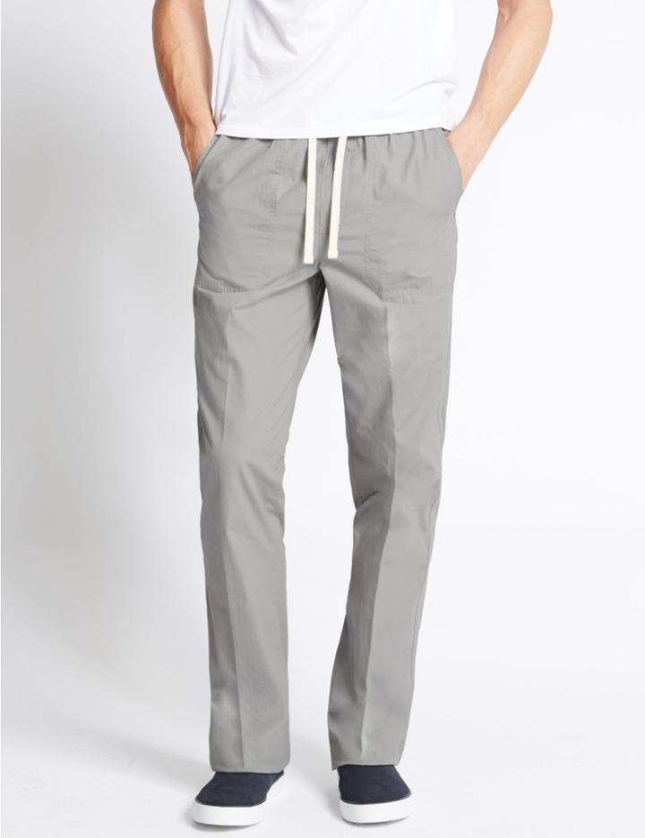 Marks & Spencer Regular Fit Pure Cotton Trousers Grey