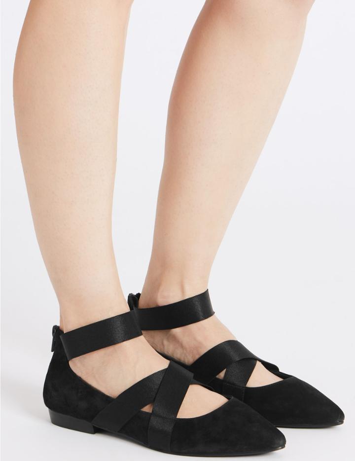 Marks & Spencer Wide Fit Suede Back Zip Pointed Toe Pumps Black