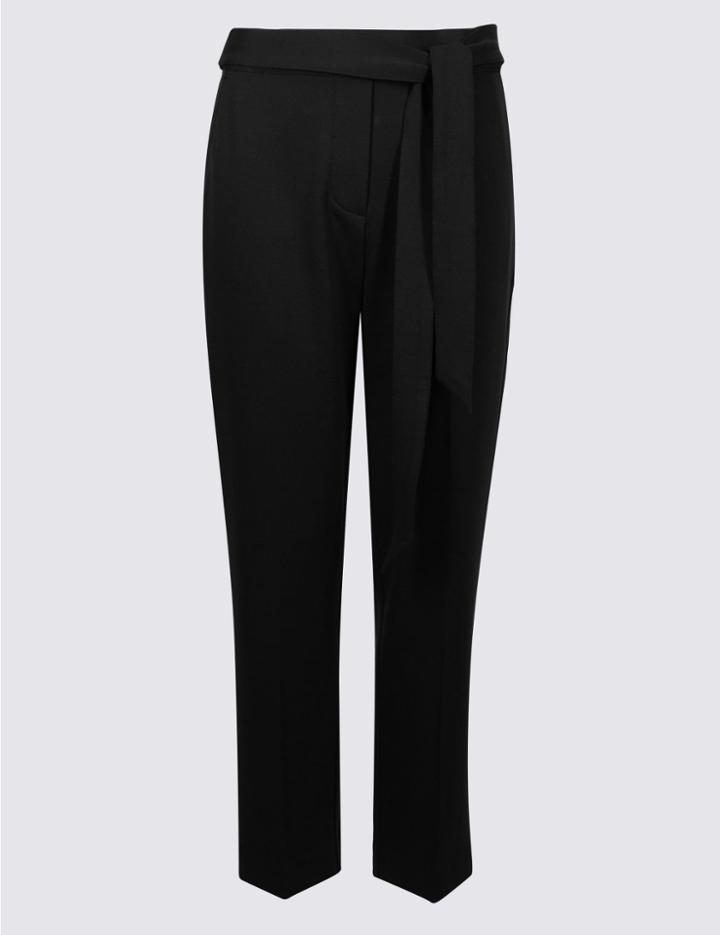 Marks & Spencer Belted Straight Leg Trousers Black