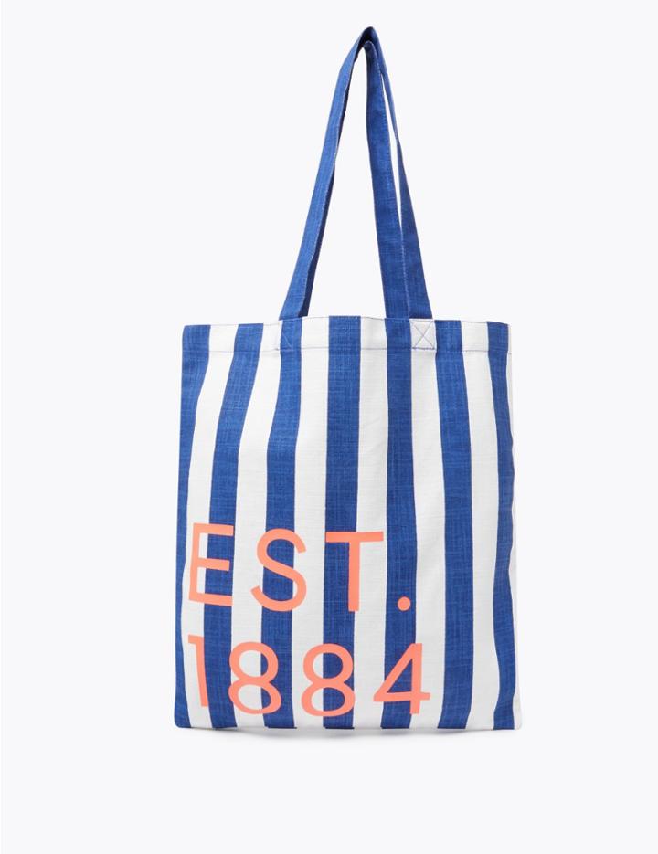 Marks & Spencer Pure Cotton Canvas Shopper Bag Navy Stripe