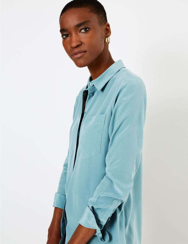 Marks & Spencer Pure Silk Long Sleeve Shirt Duck Egg