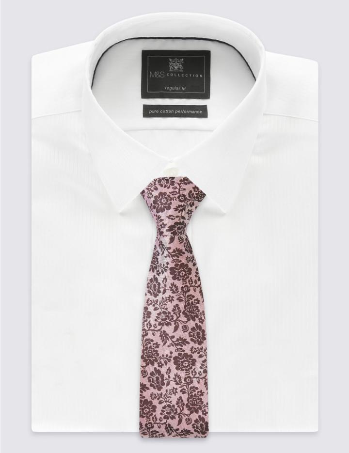 Marks & Spencer Pure Silk Textured Floral Tie Pink