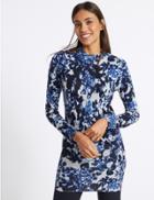 Marks & Spencer Floral Print Turtle Neck Longline Jumper Grey Mix