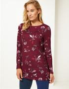 Marks & Spencer Floral Print Longline Long Sleeve Tunic Burgundy Mix