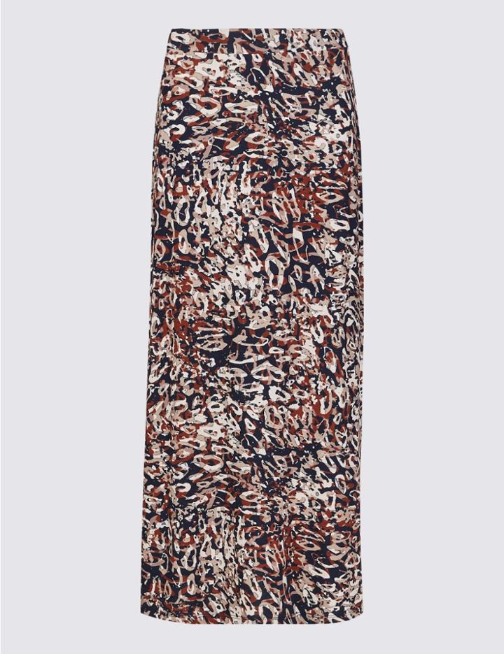 Marks & Spencer Printed Jersey Pencil Maxi Skirt Tobacco