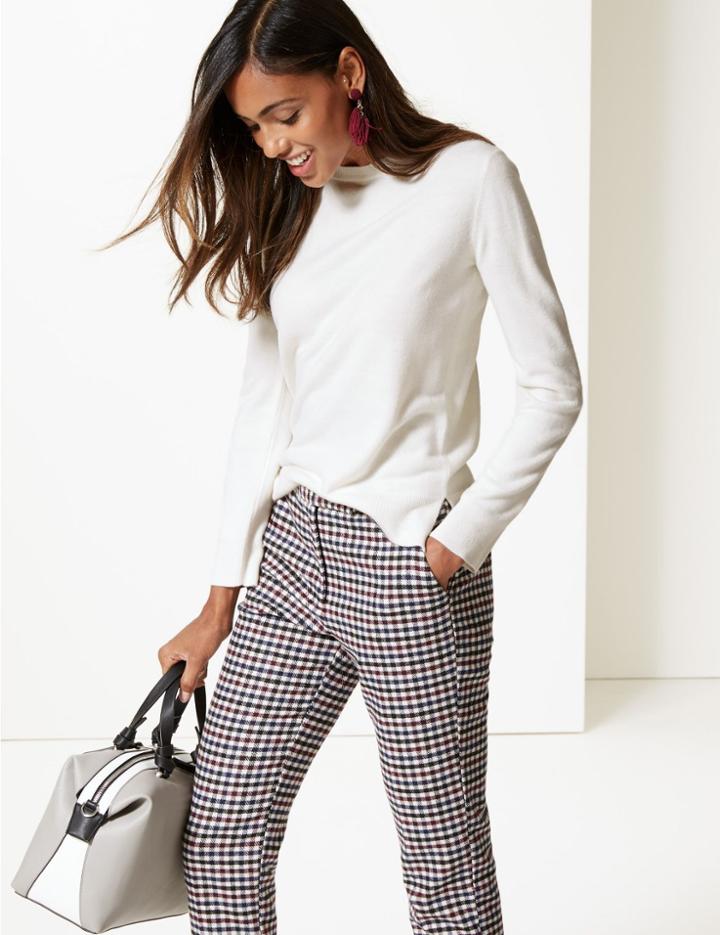 Marks & Spencer Cashmilon&trade; Round Neck Long Sleeve Jumper Cream