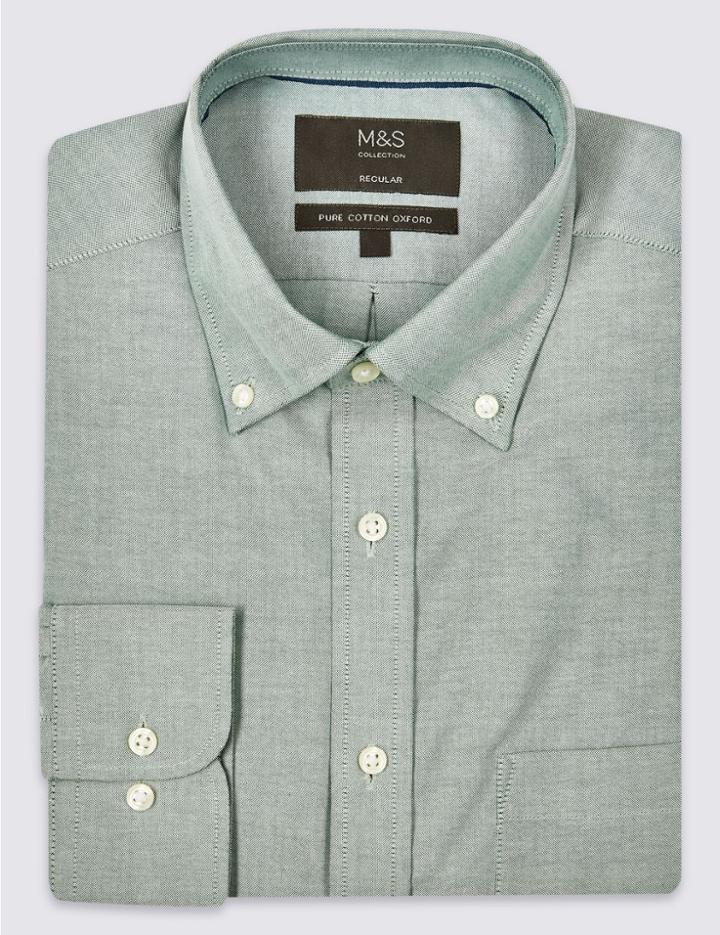 Marks & Spencer Pure Cotton Regular Fit Oxford Shirt Light Green