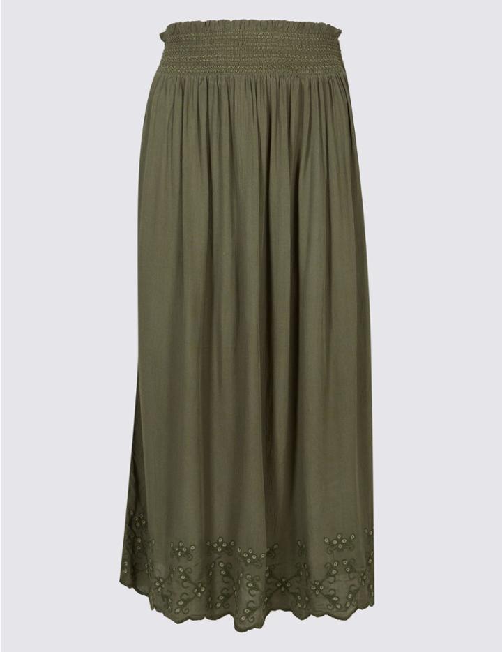 Marks & Spencer Gathered Full Midi Skirt Olive