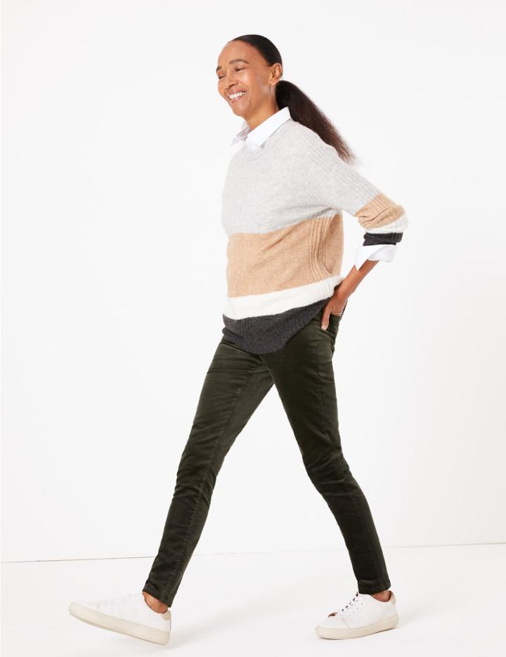 Marks & Spencer Velvet Corduroy Ankle Grazer Trousers Khaki