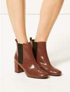 Marks & Spencer Wide Fit Patent Leather Chelsea Ankle Boots Chestnut