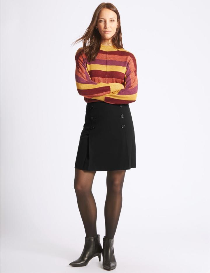 Marks & Spencer Button Front A-line Mini Skirt Black