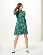 Marks & Spencer Floral Print Long Sleeve Swing Dress Green Mix