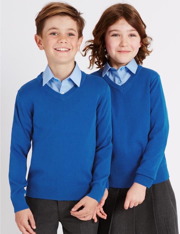 Marks & Spencer Unisex Cotton Rich Jumper Blue