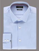 Marks & Spencer 2in Longer Pure Cotton Tailored Fit Shirt Blue