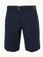 Marks & Spencer Pure Cotton Checked Shorts With Belt Navy Mix