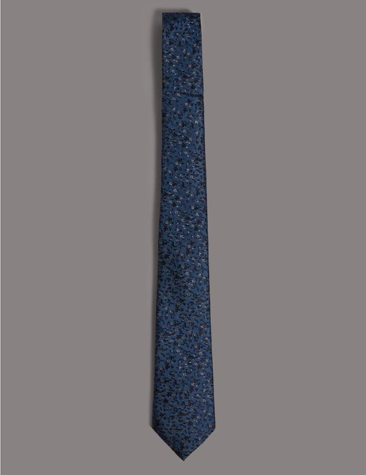 Marks & Spencer Pure Silk Floral Tie French Navy