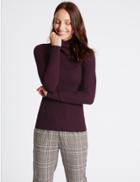 Marks & Spencer Ribbed Polo Neck Jumper Dark Grape
