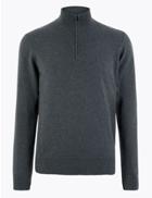 Marks & Spencer Pure Cashmere Half Zip Funnel Neck Jumper Dark Grey Mix
