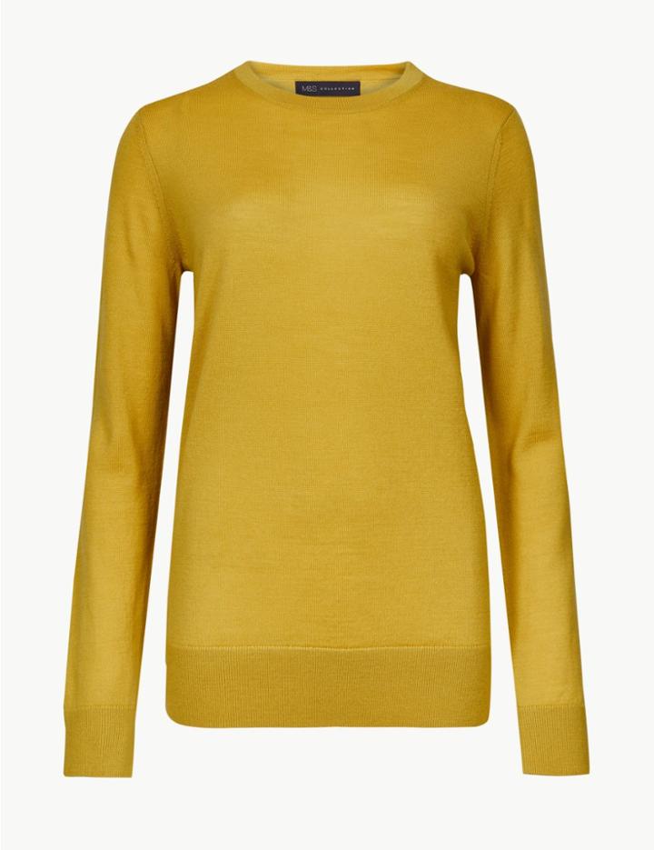 Marks & Spencer Pure Merino Wool Round Neck Jumper Honey