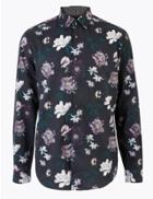 Marks & Spencer Pure Cotton Floral Print Shirt Black Mix