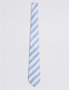 Marks & Spencer Linen Blend Striped Tie Blue Mix
