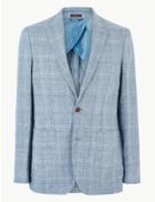 Marks & Spencer Blue Linen Checked Tailored Fit Jacket Light Blue