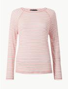 Marks & Spencer Striped Round Neck Long Sleeve Top Pink Mix