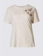 Marks & Spencer Beaded Dragonfly Short Sleeve Jersey Top Natural Mix