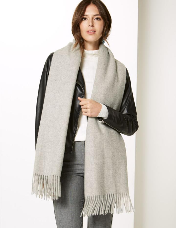 Marks & Spencer Scarf With Wool Light Grey