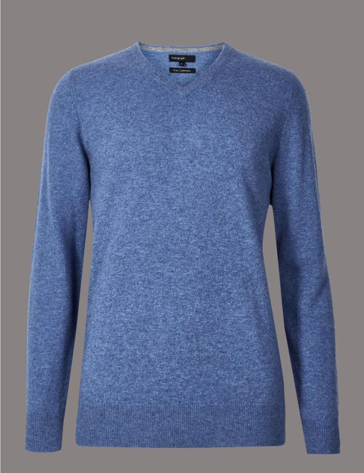 Marks & Spencer Pure Cashmere V-neck Jumper Blue