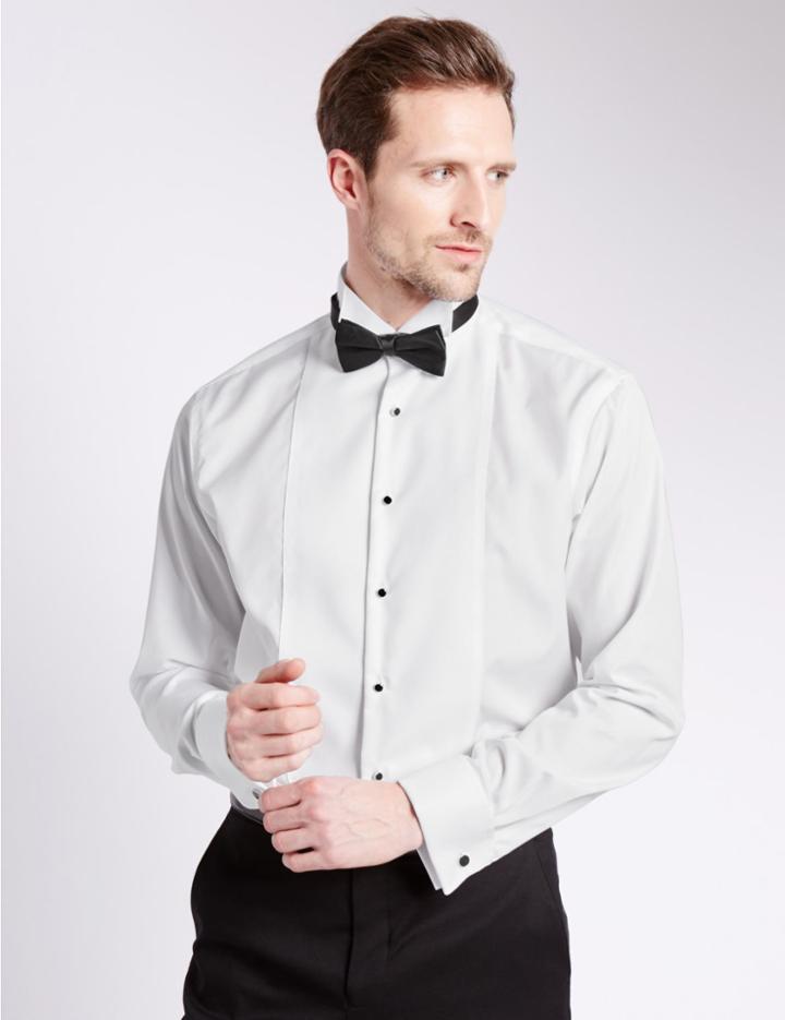 Marks & Spencer Pure Cotton Textured Regular Fit Shirt White