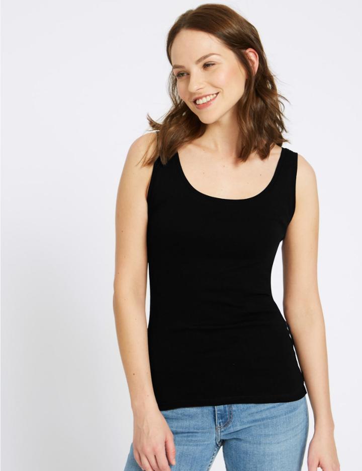 Marks & Spencer Pure Cotton Round Neck Vest Top Black